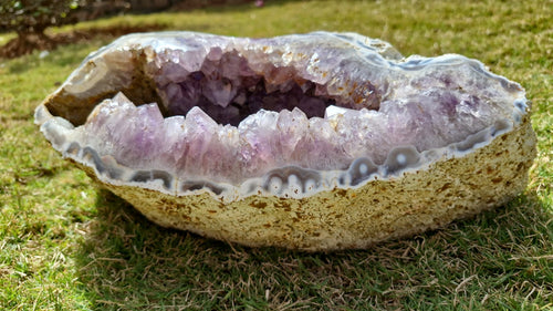 (+12 WEEKS!) Polished and Natural XL Agate Amethyst Crystalline Centred Geode x 1 From Maintirano, Madagascar