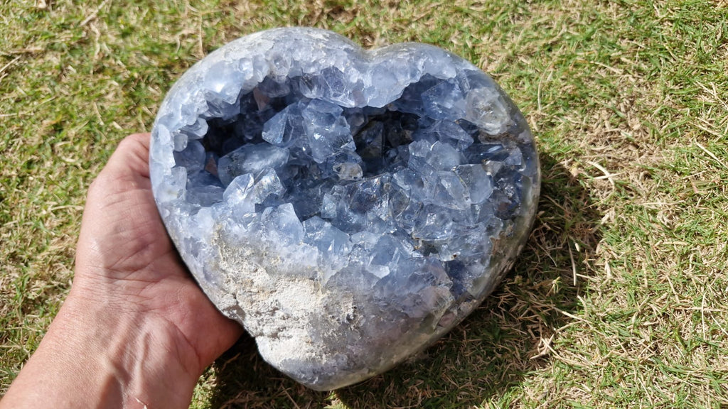 (+12 WEEKS!) Polished and Natural Large Gemmy Celestite Heart x 1 From Sakoane, Madagascar