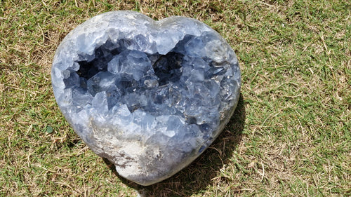 (+12 WEEKS!) Polished and Natural Large Gemmy Celestite Heart x 1 From Sakoane, Madagascar