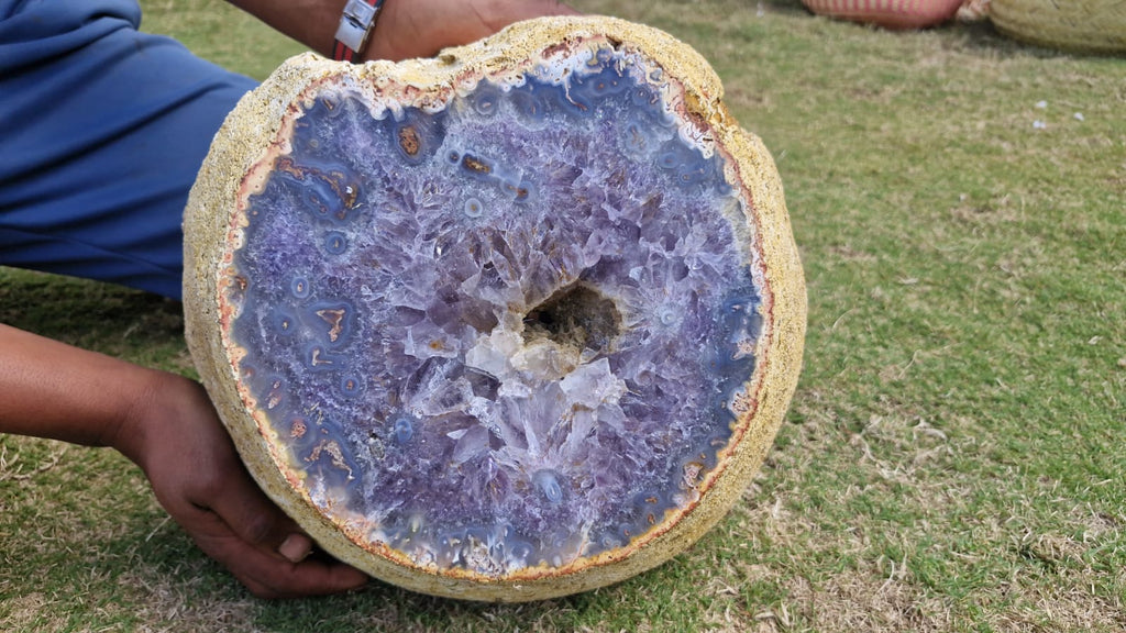 (+12 WEEKS!) Polished and Natural XXL Agate with Amethyst Crystal Centred Geode x 1 From Maintirano, Madagascar