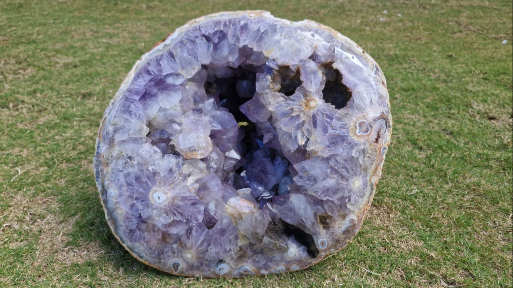 (+12 WEEKS!) Polished and Natural XXL Agate with Amethyst Crystal Centred Geode x 1 From Maintirano, Madagascar