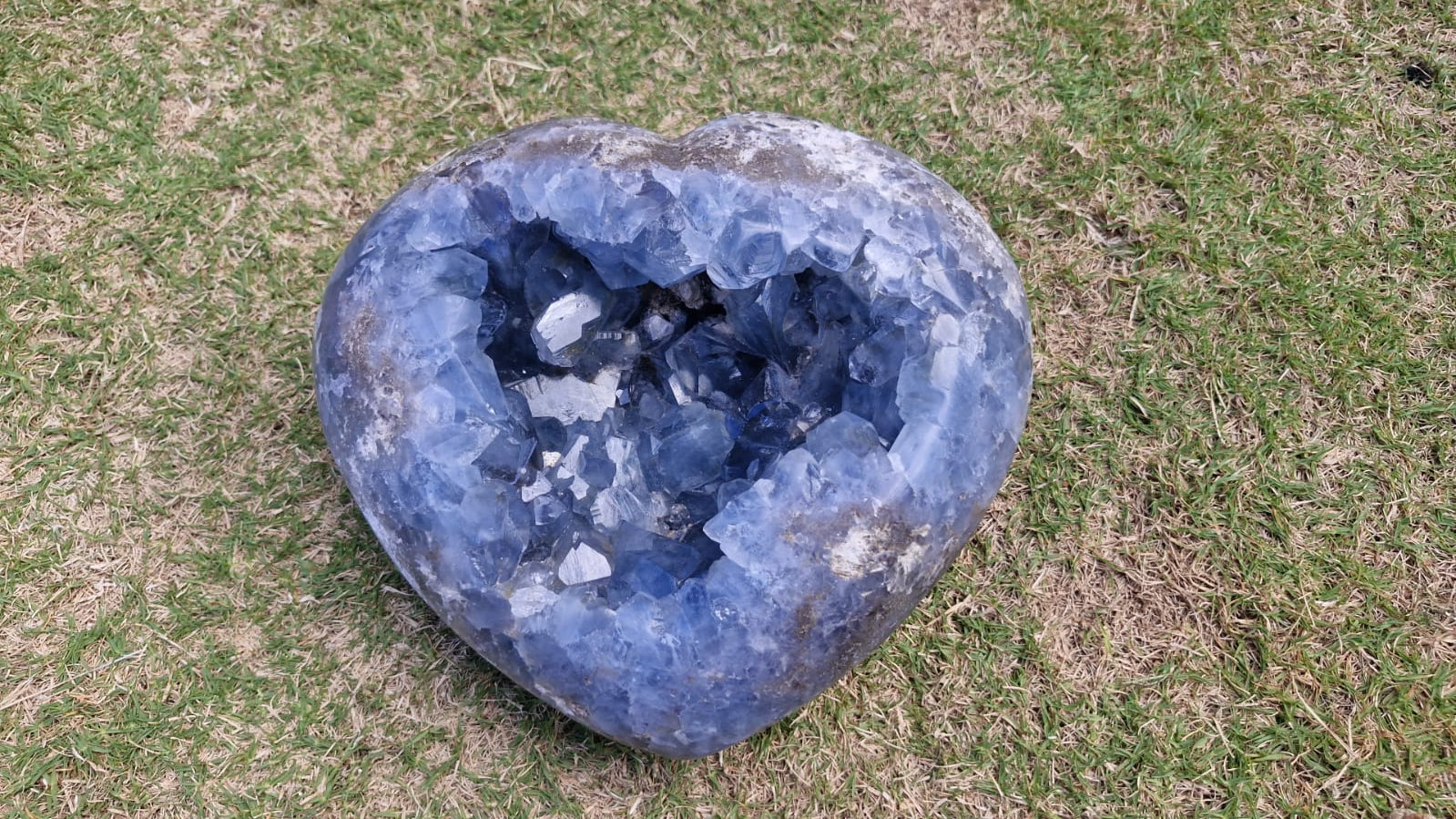 (+12 WEEKS!) Polished and Natural Celestite Gemstone Heart x 1 From Sakoane, Madagascar