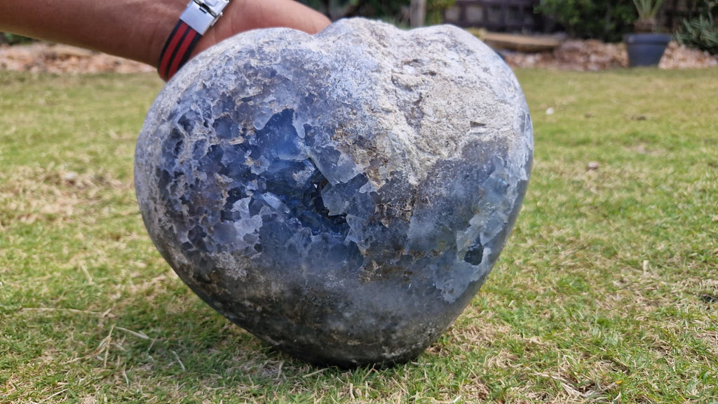 (+12 WEEKS!) Polished and Natural Celestite Gemstone Heart x 1 From Sakoane, Madagascar