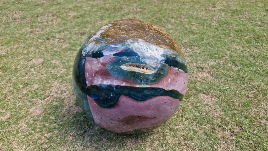 (+12 WEEKS!) Polished XXL Rare Ocean Jasper Sphere with Natural Vug Cavities x 1 From Boeny, Madagascar