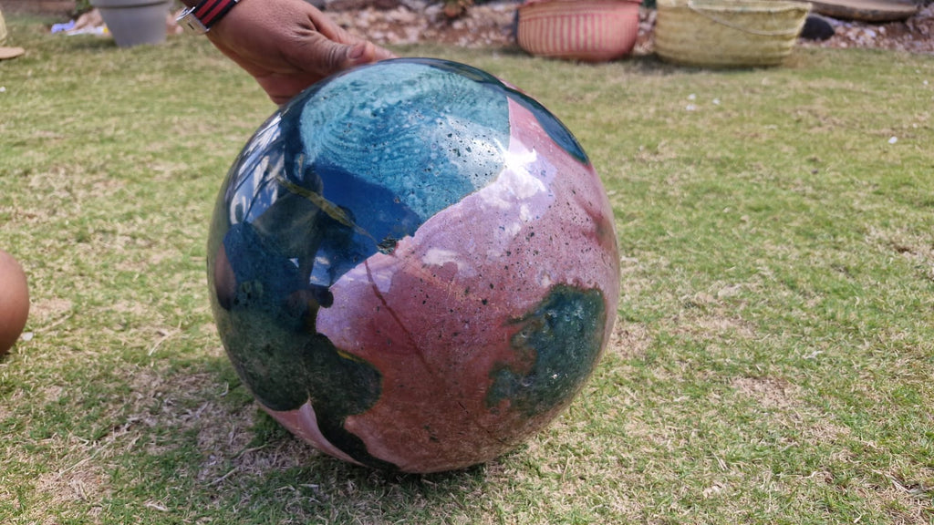 (+12 WEEKS!) Polished XXL Rare Ocean Jasper Sphere with Natural Vug Cavities x 1 From Boeny, Madagascar