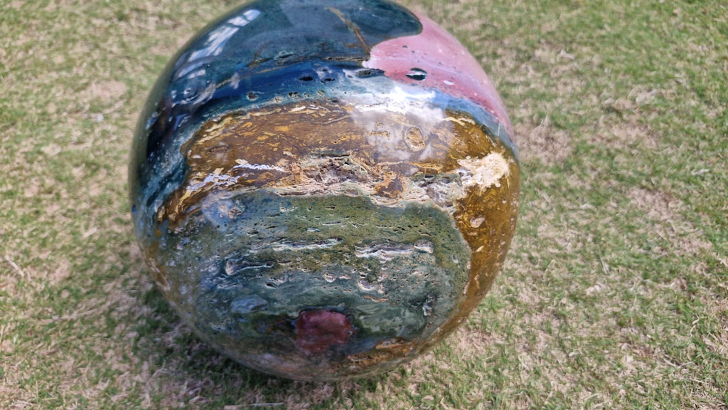 (+12 WEEKS!) Polished XXL Rare Ocean Jasper Sphere with Natural Vug Cavities x 1 From Boeny, Madagascar
