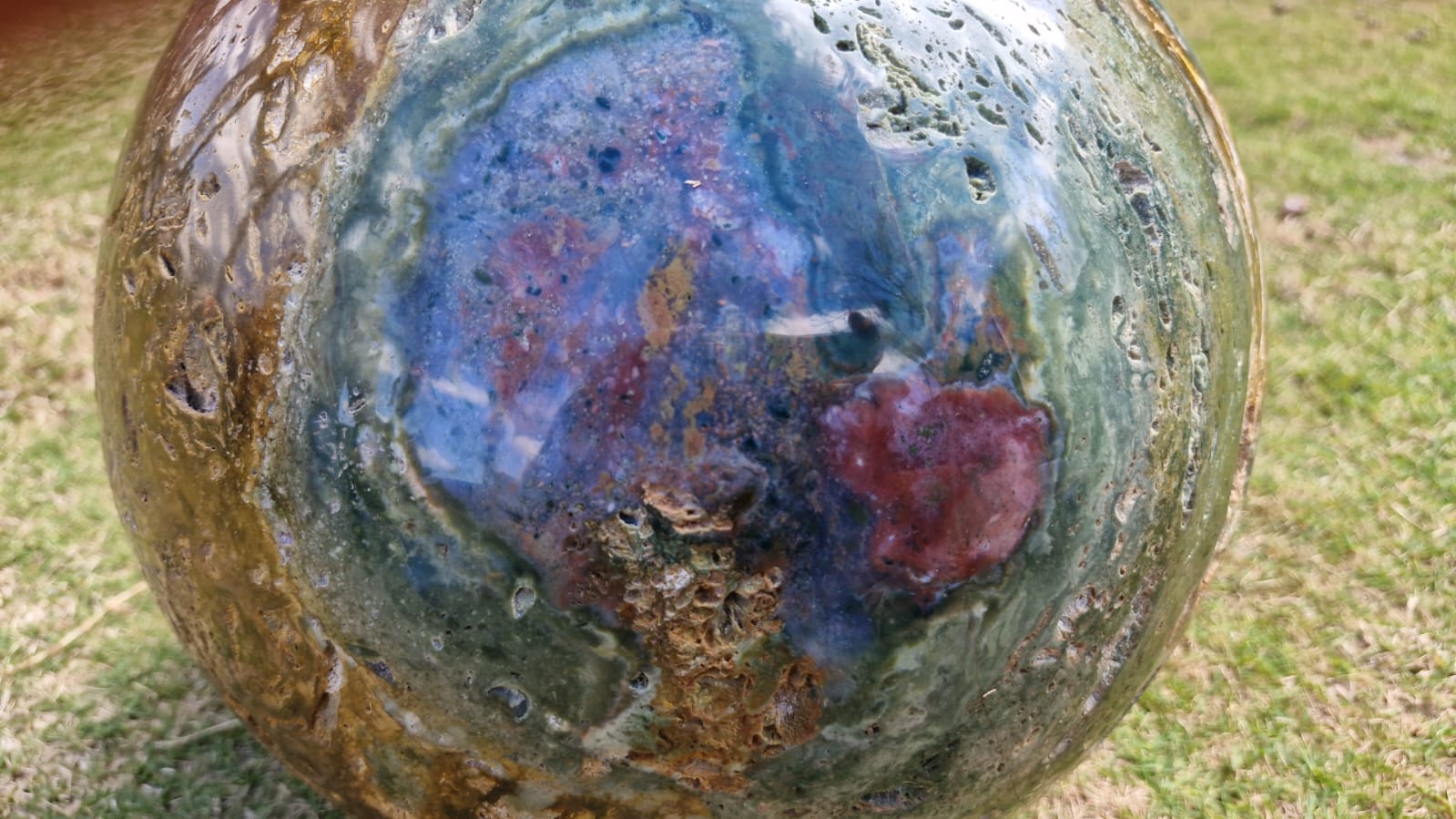 (+12 WEEKS!) Polished XXL Rare Ocean Jasper Sphere with Natural Vug Cavities x 1 From Boeny, Madagascar