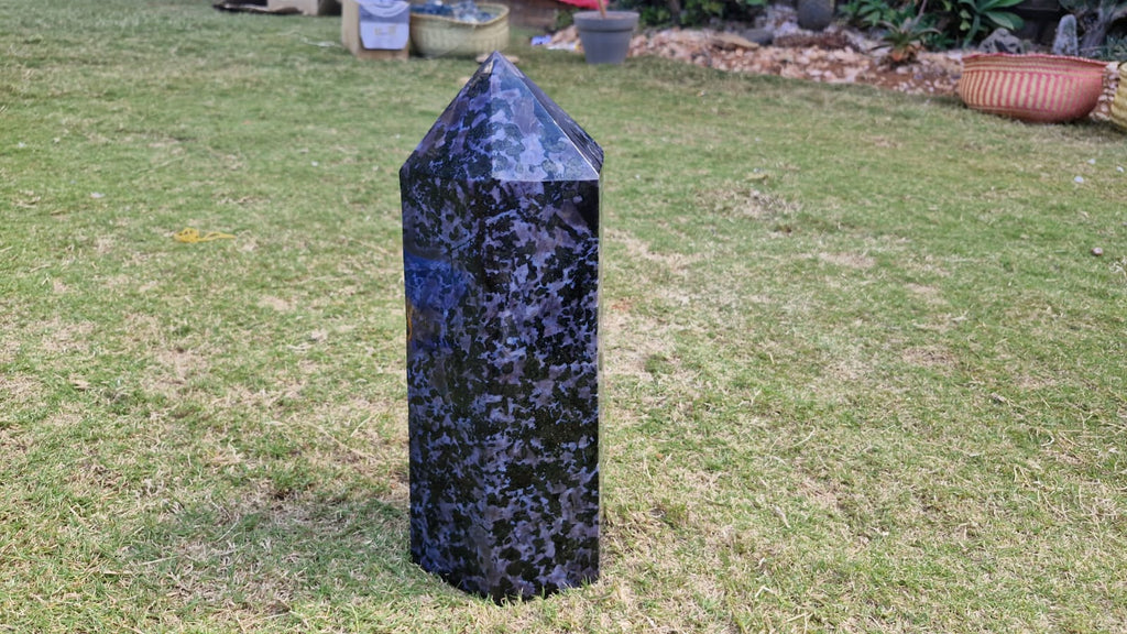 (+12 WEEKS!) Polished XL Gabro "Merlinite" Gemstone Standing Display Tower x 1 From Ambatofinandrahana, Madagascar