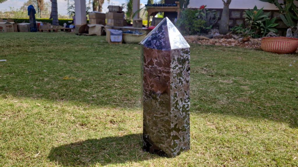 (+12 WEEKS!) Polished XL Gabro "Merlinite" Gemstone Standing Display Tower x 1 From Ambatofinandrahana, Madagascar