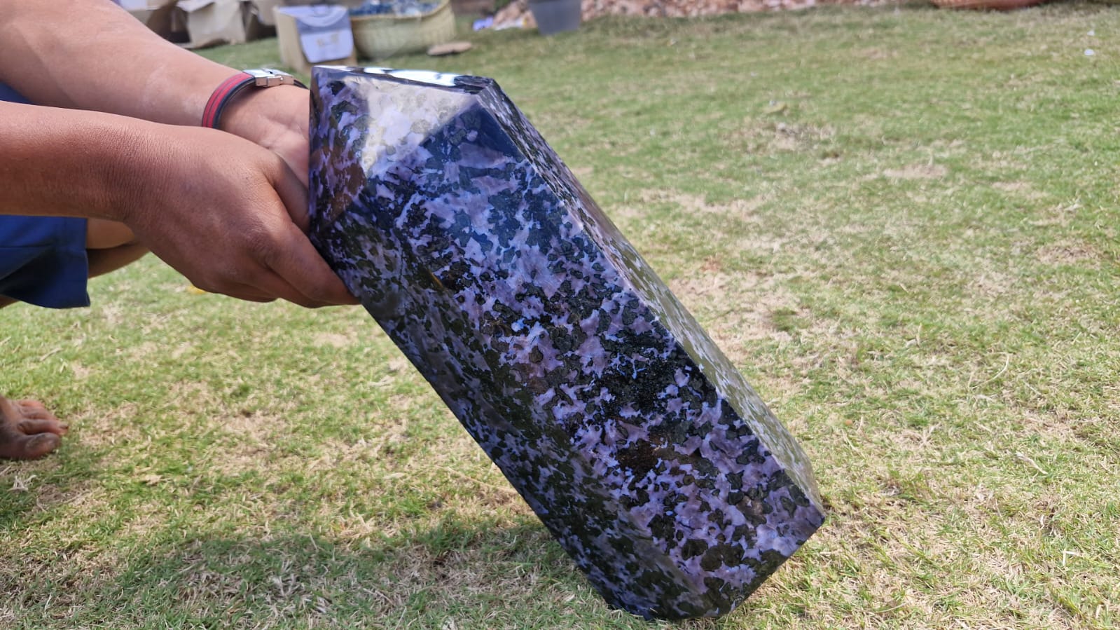 (+12 WEEKS!) Polished XL Gabro "Merlinite" Gemstone Standing Display Tower x 1 From Ambatofinandrahana, Madagascar