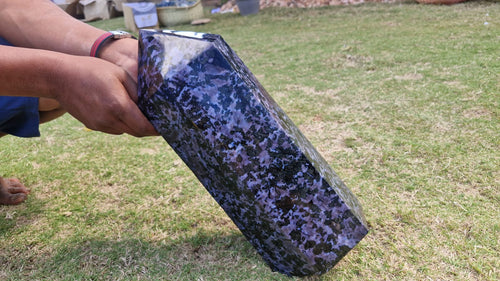(+12 WEEKS!) Polished XL Gabro "Merlinite" Gemstone Standing Display Tower x 1 From Ambatofinandrahana, Madagascar