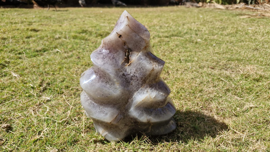 (+12 WEEKS!) Polished and Natural Large Agate with Amethyst Crystal Centre Geode Flame x 1 From Maintirano, Madagascar
