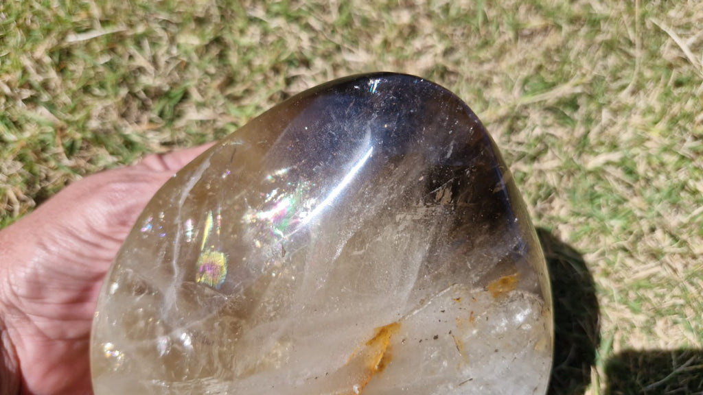 (+12 WEEKS!) Polished Large Smokey Citrine Quartz Display Crystal with Rainbow Veils x 1 From Madagascar