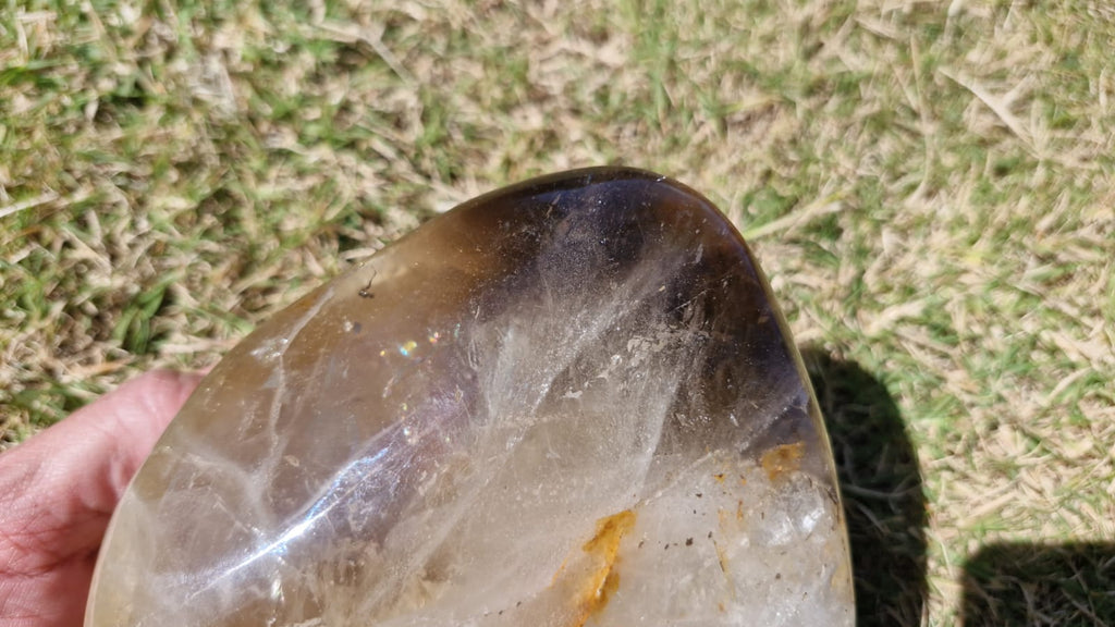 (+12 WEEKS!) Polished Large Smokey Citrine Quartz Display Crystal with Rainbow Veils x 1 From Madagascar