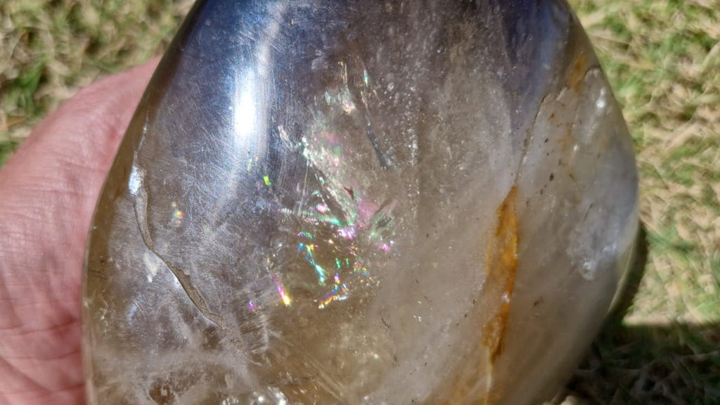 (+12 WEEKS!) Polished Large Smokey Citrine Quartz Display Crystal with Rainbow Veils x 1 From Madagascar