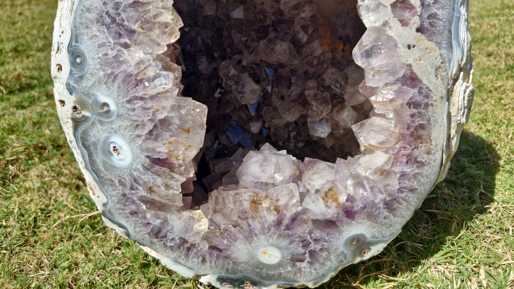 (+12 WEEKS!) Polished and Natural XXL Agate Amethyst Crystal Centred Geode x 1 From Maintirano, Madagascar