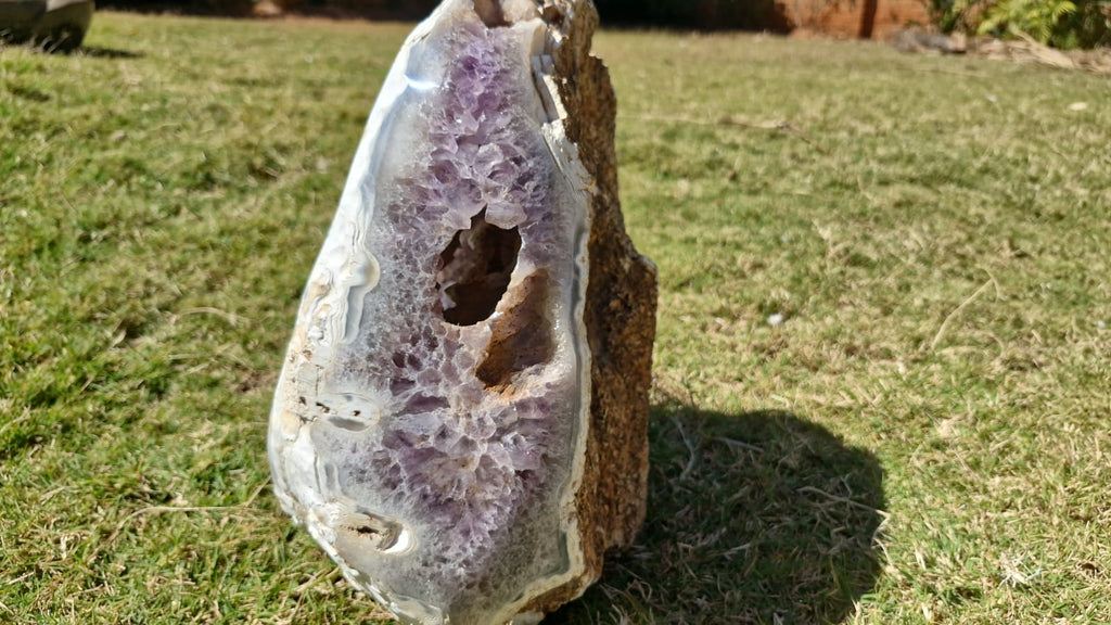 (+12 WEEKS!) Polished and Natural XXL Agate Amethyst Crystal Centred Geode x 1 From Maintirano, Madagascar