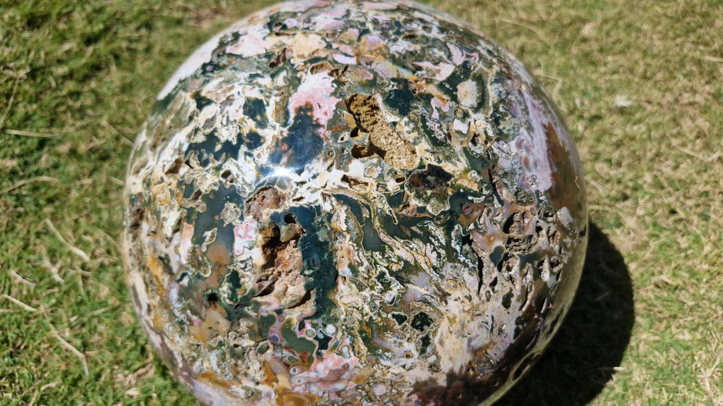 (+12 WEEKS!) Polished XXL Rare Ocean Jasper Sphere x 1 From Boeny, Madagascar
