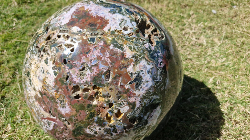 (+12 WEEKS!) Polished XXL Rare Ocean Jasper Sphere x 1 From Boeny, Madagascar