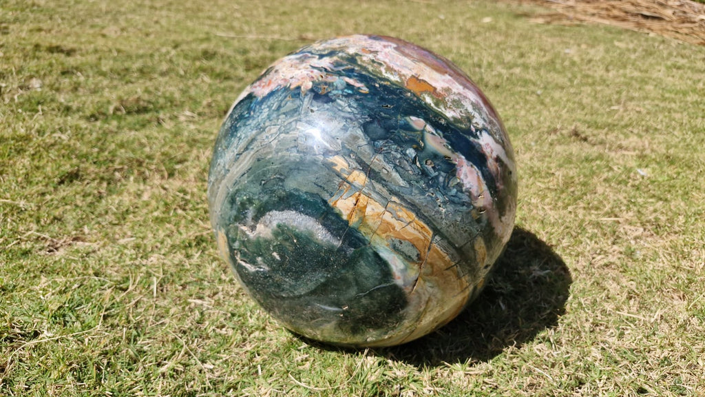 (+12 WEEKS!) Polished XXL Rare Ocean Jasper Sphere x 1 From Boeny, Madagascar