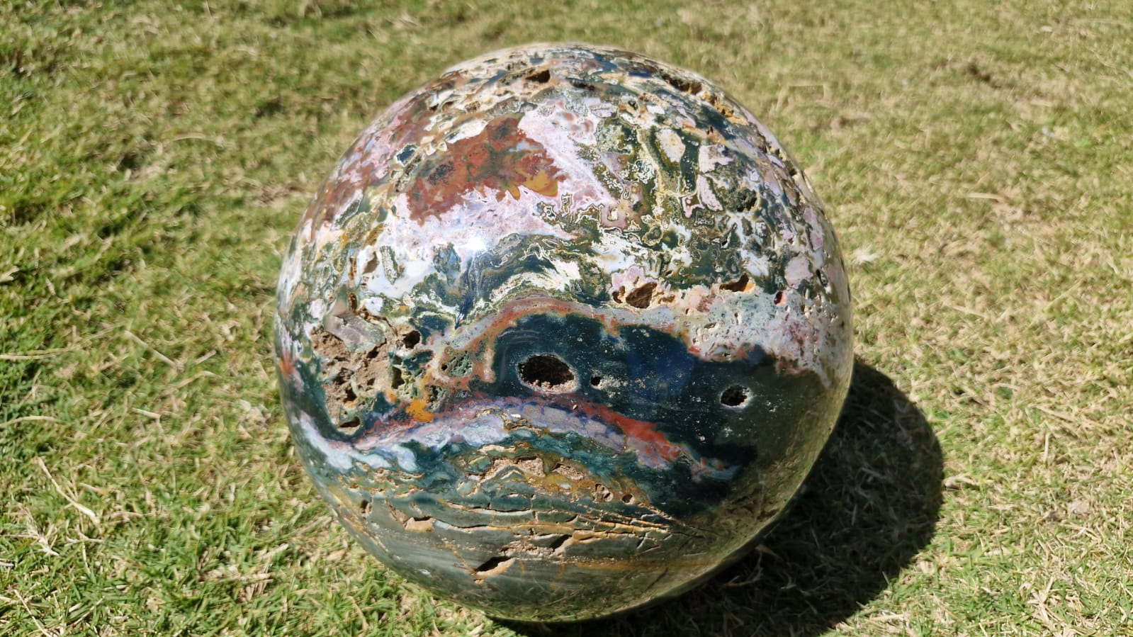 (+12 WEEKS!) Polished XXL Rare Ocean Jasper Sphere x 1 From Boeny, Madagascar