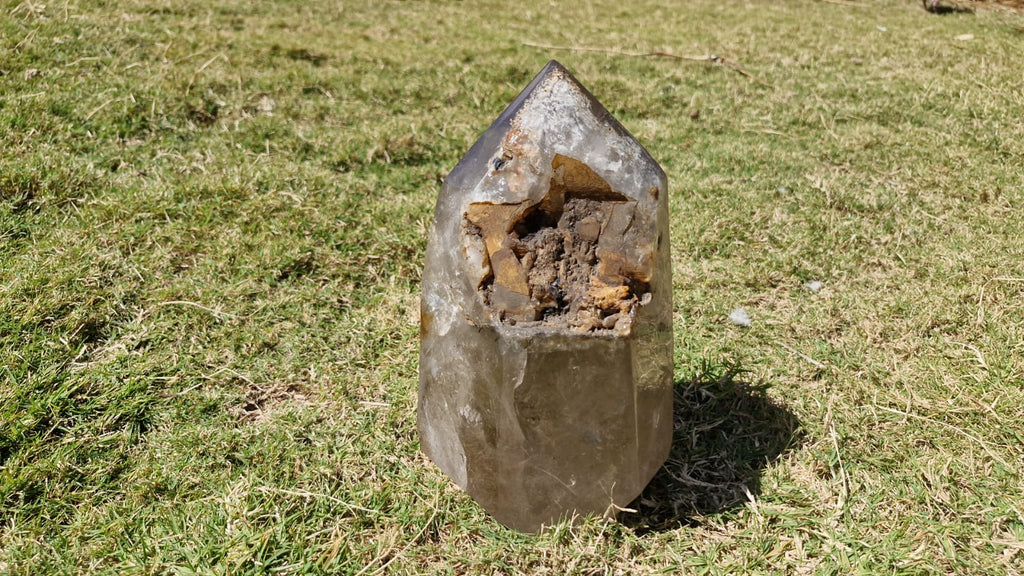 (+12 WEEKS!) Polished and Natural Large Smokey Quartz Standing Display Crystal x 1 From Madagascar