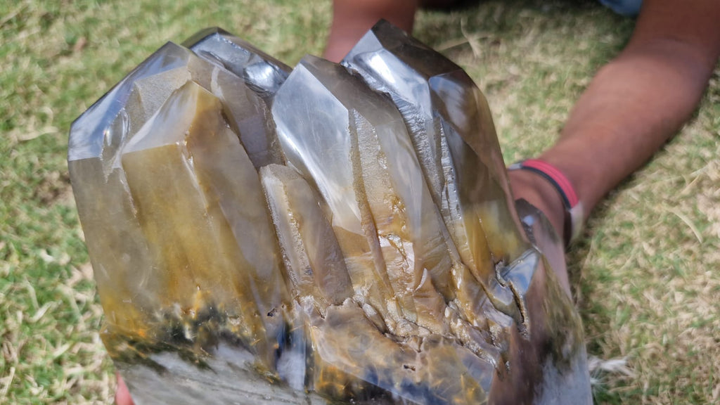 (+12 WEEKS!) Polished XL Cascading Smokey Window Quartz Crystal Cluster x 1 From Madagascar