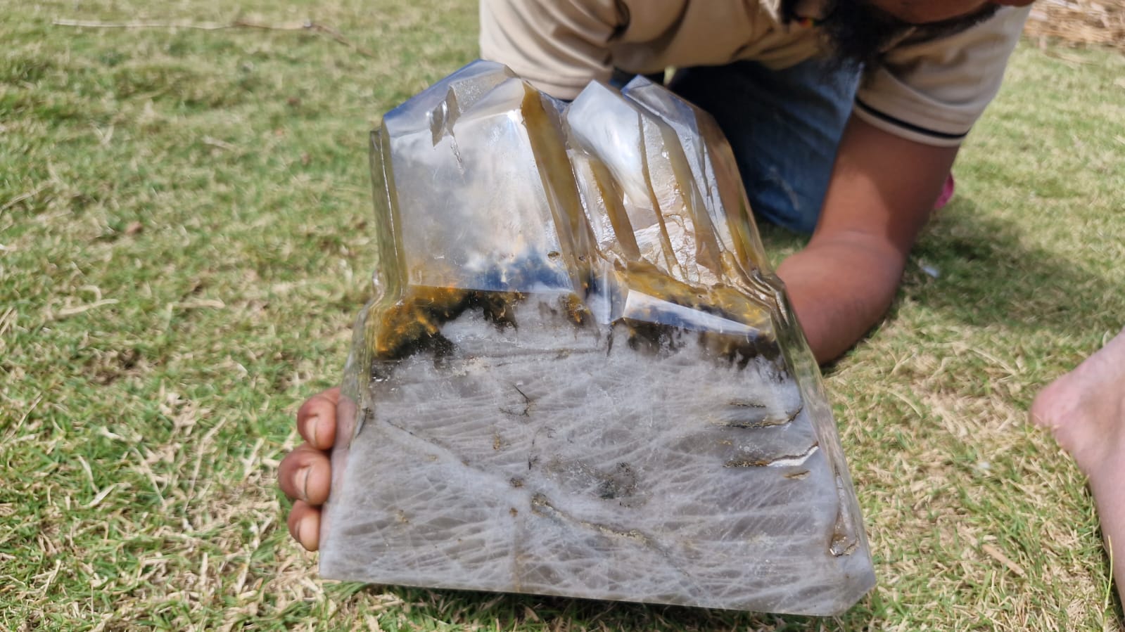 (+12 WEEKS!) Polished XL Cascading Smokey Window Quartz Crystal Cluster x 1 From Madagascar