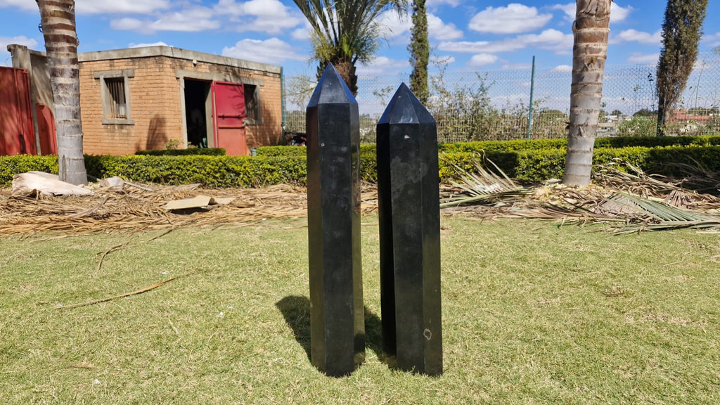 (+12 WEEKS!) Polished XXL Pair of Black Basalt Standing Crystal Towers x 1 From Madagascar