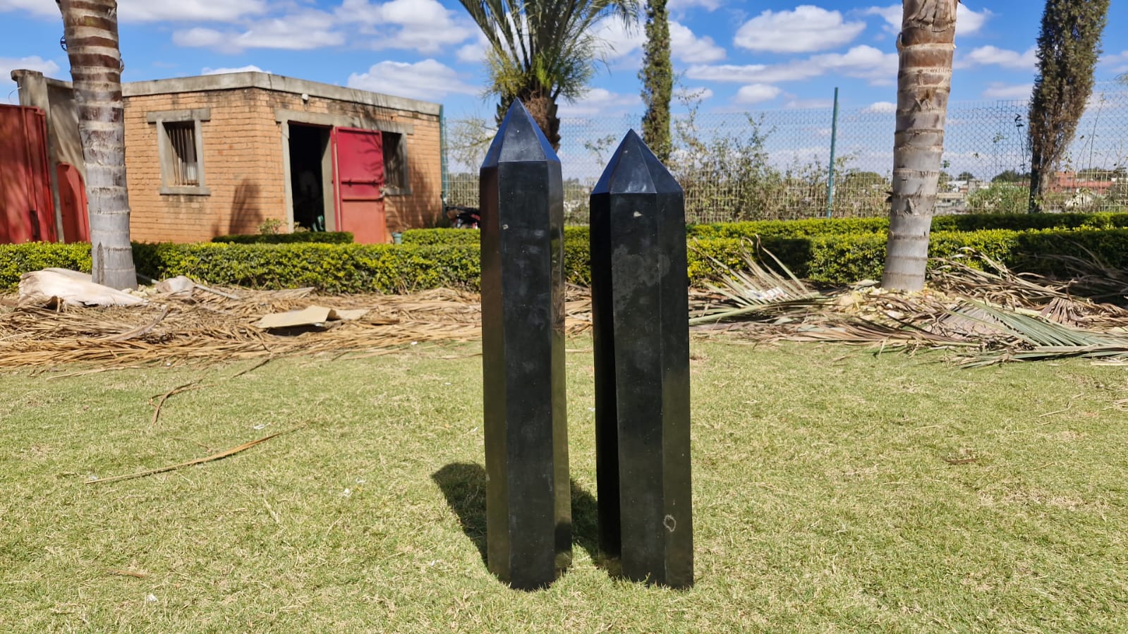 (+12 WEEKS!) Polished XXL Pair of Black Basalt Standing Crystal Towers x 1 From Madagascar