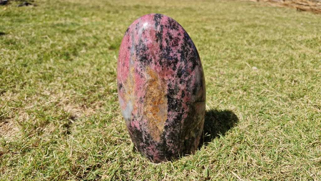 (+12 WEEKS!) Polished Large Rhodonite Gemstone Standing Display Free Form x 1 From Ambindavato, Madagascar