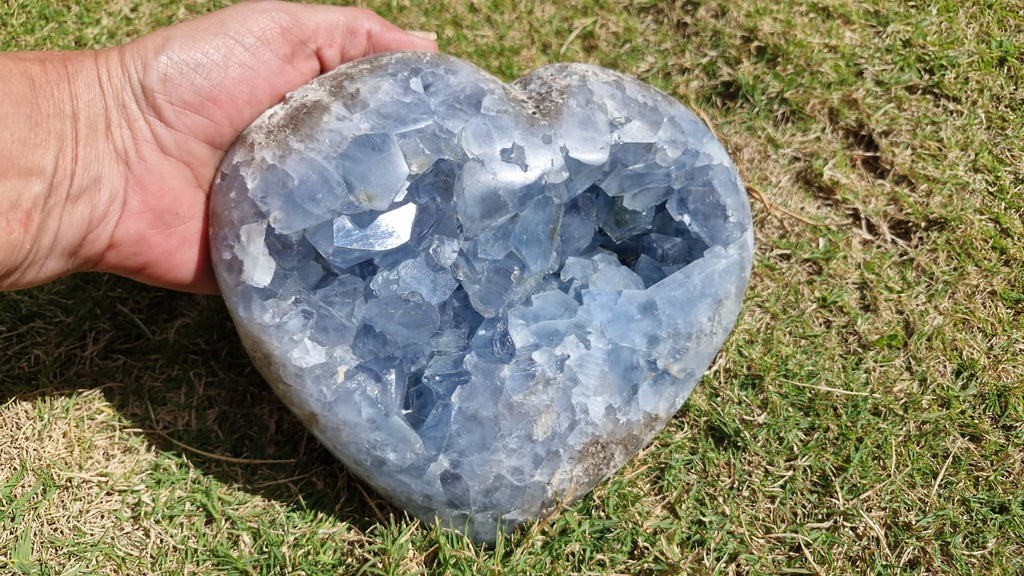 (+12 WEEKS!) Polished and Natural Large Celestite Heart x 1 From Sakoane, Madagascar