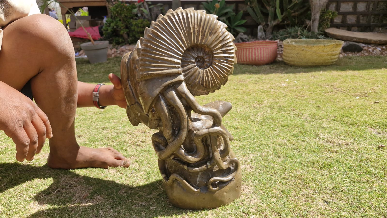 (+12 WEEKS!) Hand Made XXL Septerye Octopus and Dolphin with Ammonite Sculpture x 1 From Mahajanga, Madagascar