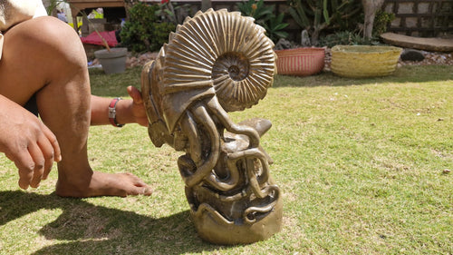 (+12 WEEKS!) Hand Made XXL Septerye Octopus and Dolphin with Ammonite Sculpture x 1 From Mahajanga, Madagascar