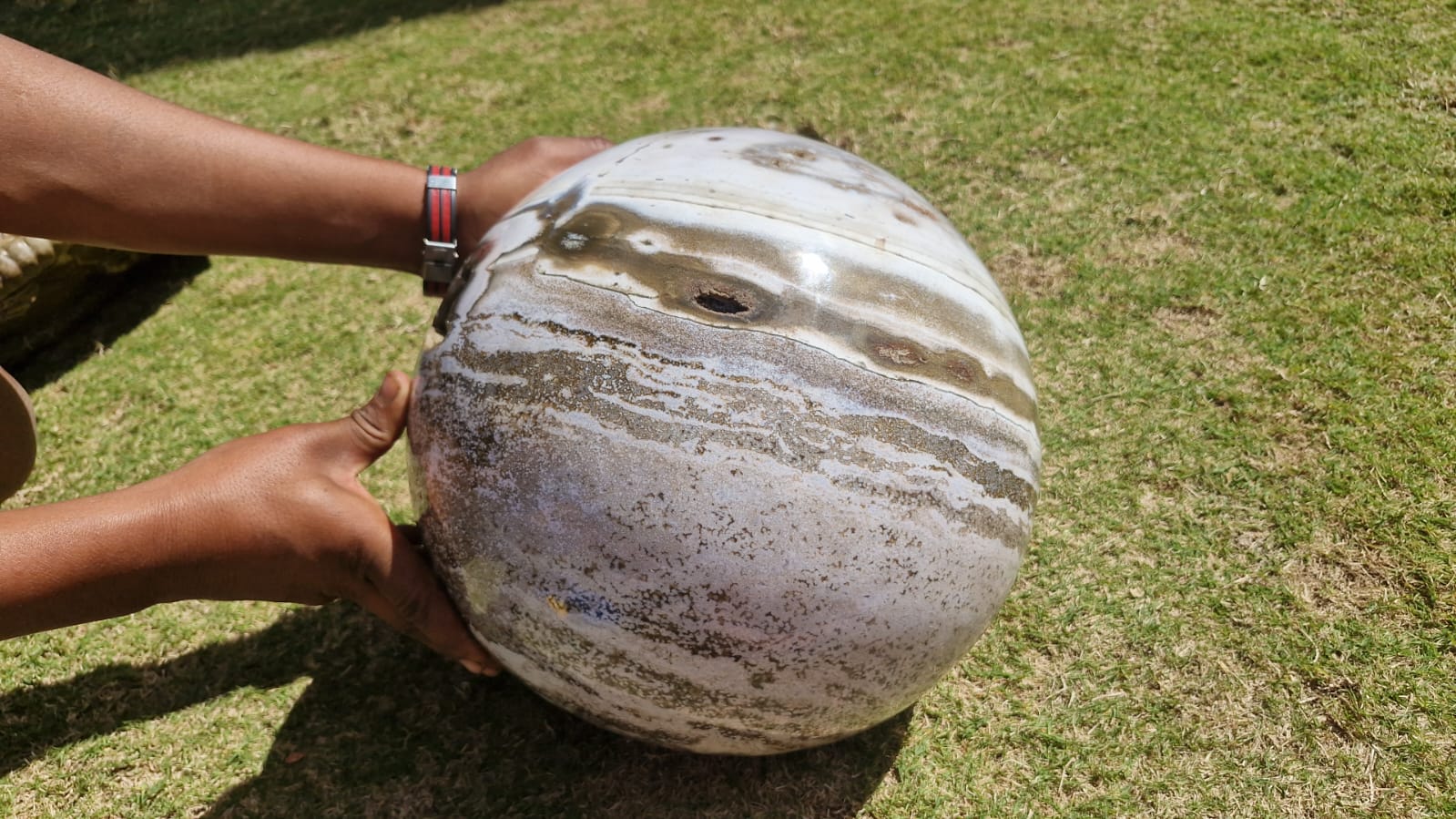 (+12 WEEKS!) Polished XXL Rare Banded Ocean Jasper Sphere x 1 From Boeny, Madagascar