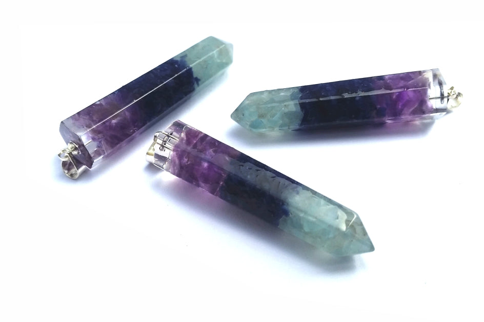 Polished Packaged Hand Crafted Higher Chakra Resin Pendant with Stone Chips - sold per piece - From Bulwer, South Africa - TopRock