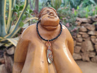 Polished Aqua Silica Crystal Copper Wire Wrapped Pendants with Thong -  sold per piece - From South Africa