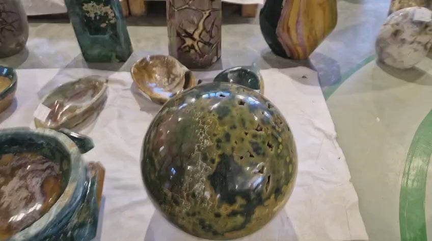 (+12 WEEKS!) Polished and Natural XXXL Rare Orbicular Ocean Jasper Sphere with Vug Cavities x 1 From Boeny, Madagascar