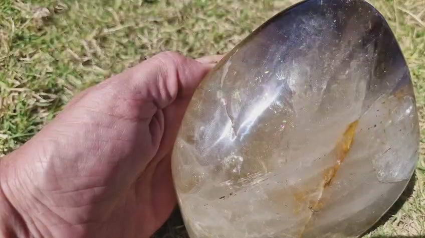 (+12 WEEKS!) Polished Large Smokey Citrine Quartz Display Crystal with Rainbow Veils x 1 From Madagascar