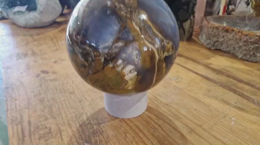 (+12 WEEKS!) Polished XL Green and Grey Opal Brecciated Sphere x 1 From Betroka, Madagascar