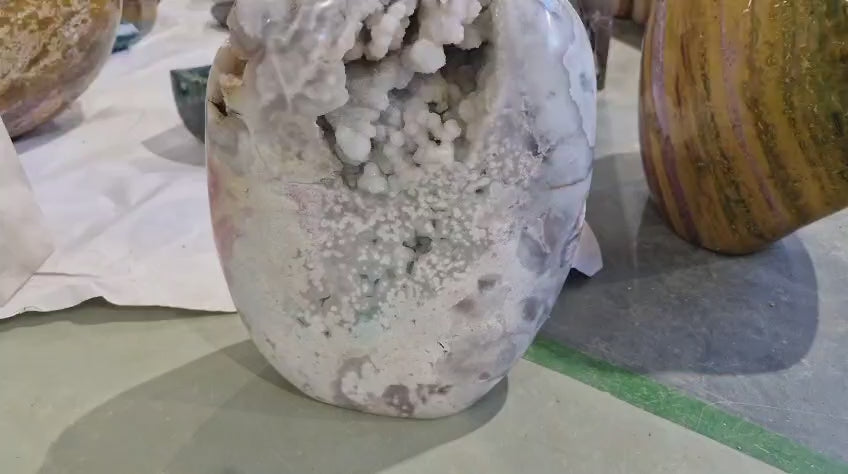 (+12 WEEKS!) XXL Polished and Natural Rare Ocean Jasper Standing Display Piece with Drusy Crystalline Vug x 1 From Boeny, Madagascar