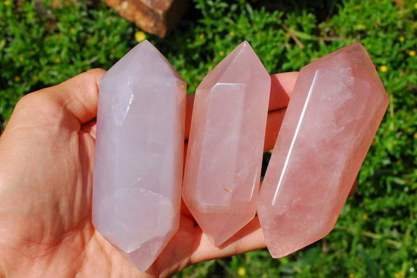 Polished Gemmy Double Terminated Rose Quartz Crystals x 12 From Ambatondrazaka, Madagascar - TopRock