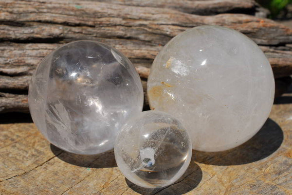 Polished Clear Quartz Crystal Spheres x Rainbow Inclusion x 3 From Madagascar - TopRock