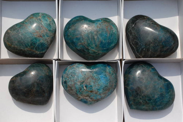 Polished Blue Apatite Hearts  x 6 From Norcross Mine, Madagascar - TopRock