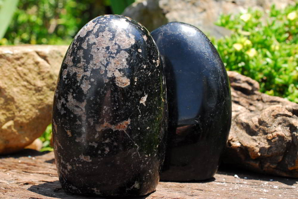 Polished Black Tourmaline Standing Free Forms x 2 From Madagascar - TopRock