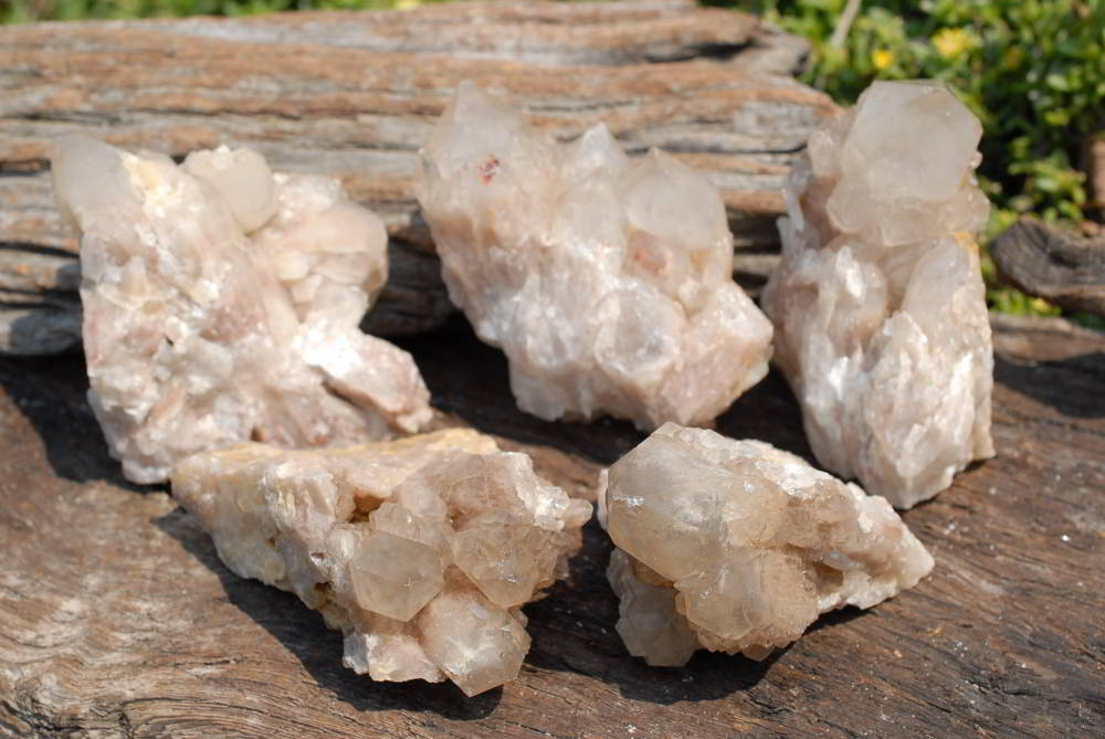 Natural Smokey Phantom Quartz Clusters x 5 From Lwena, Congo - TopRock