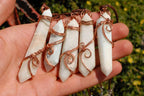 Polished White Smithsonite Spade Shaped Crystals Set In Copper Art Wire Wrap Pendant - sold per piece From Congo - TopRock