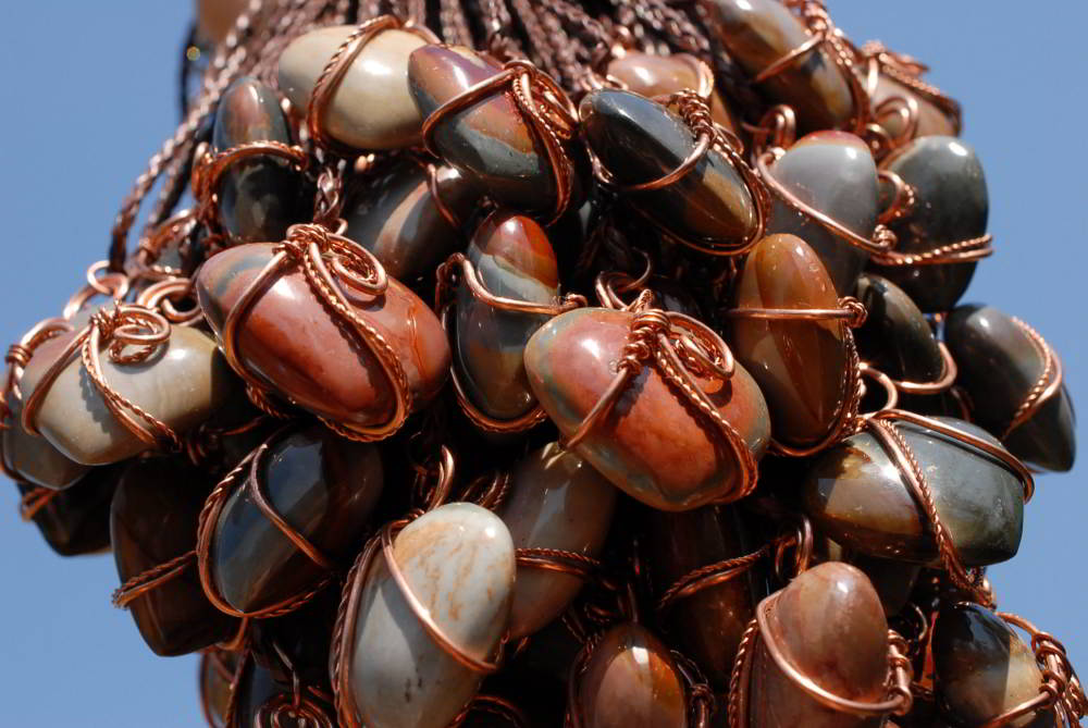 Polished Polychrome Jasper Mini Hearts Set In Copper Art Wire Wrap Pendant - sold per piece From Mahajunga, Madagascar - TopRock