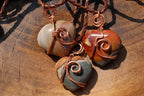 Polished Polychrome Jasper Mini Hearts Set In Copper Art Wire Wrap Pendant - sold per piece From Mahajunga, Madagascar - TopRock
