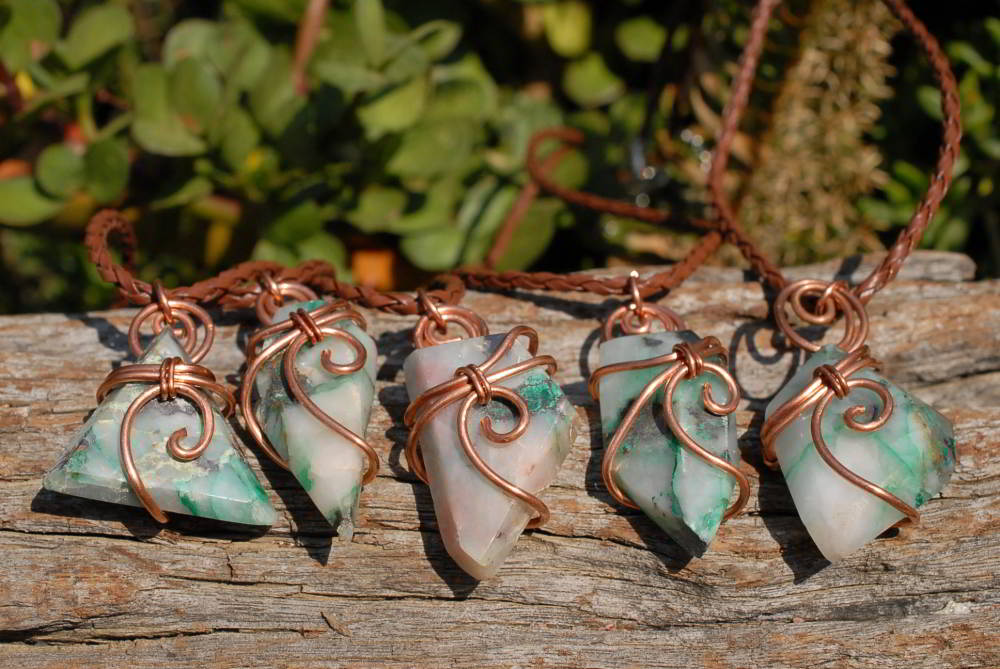 Polished Messina Malachite in Quartz Set In Copper Art Wire Wrap Pendant - sold per piece From Messina, South Africa - TopRock